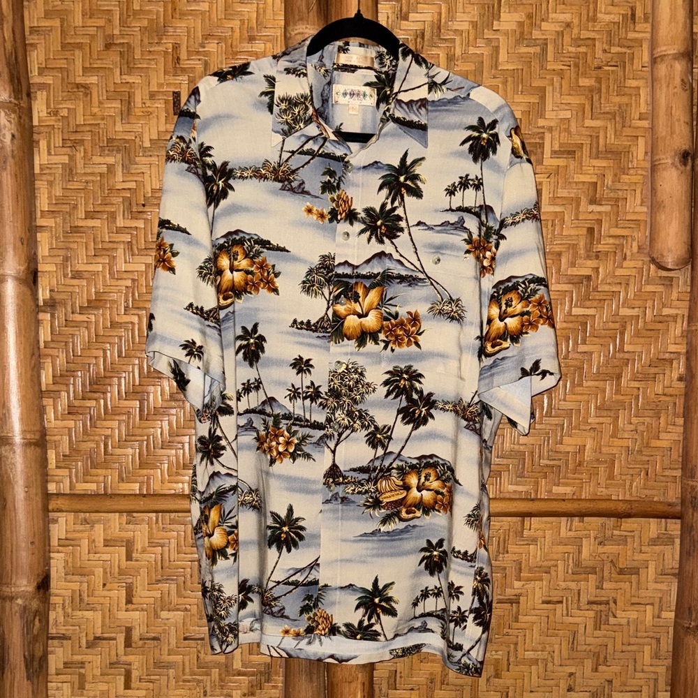 Vintage Campia Moda Hawaiian Aloha floral Print Short Sleeve Shirt Rayon Large